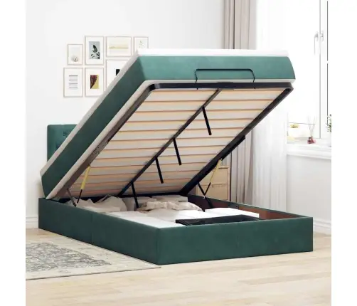 Osmaņu Gultas Rāmis Ar Matrača Tumši Zaļš 120X200Cm Samts Vidaxl