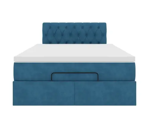 Osmanų Lovos Rėmas Su Čiužiniu, Mėlynas, 120X200cm Aksomas