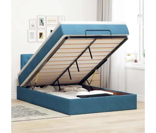 Osmanų Lovos Rėmas Su Čiužiniu, Mėlynas, 120X200cm Aksomas