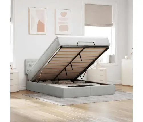 Ottomani Voodi Madratsiga, Helehall, 140X190cm Samet