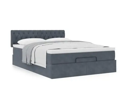 Osmanų Lovos Rėmas Su Čiužiniu, Pilkas, 140X190cm Aksomas