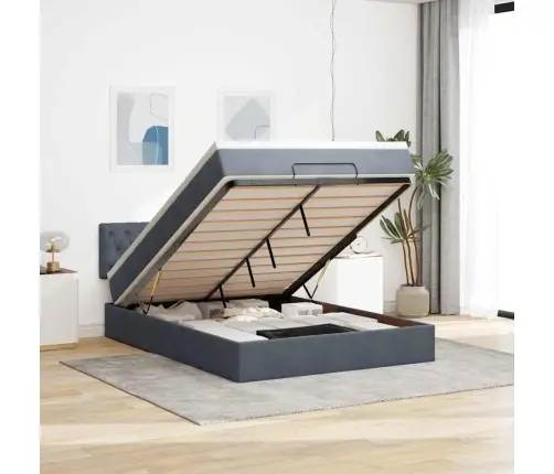 Osmanų Lovos Rėmas Su Čiužiniu, Pilkas, 140X190cm Aksomas