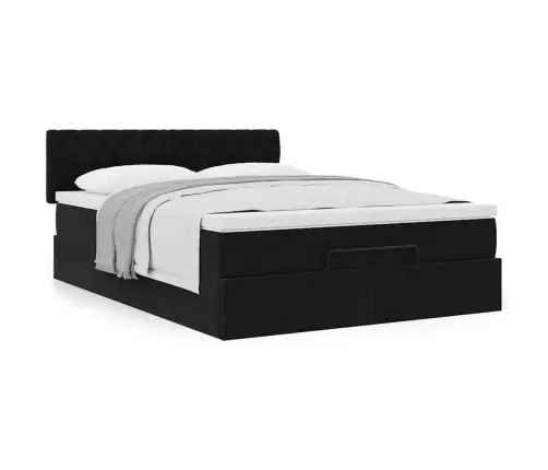 Osmaņu Gulta Ar Matraci, Melns, 140X190Cm, Samts Vidaxl