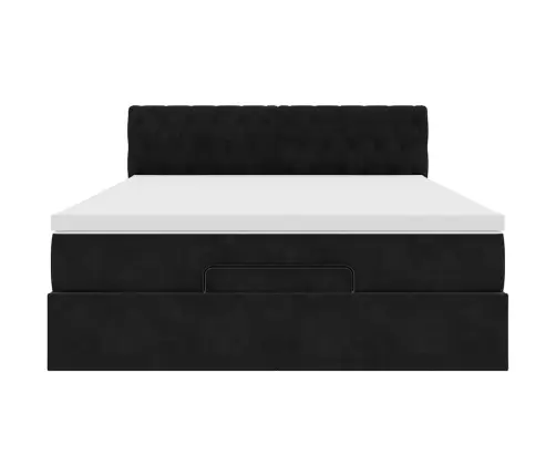 Osmaņu Gulta Ar Matraci, Melns, 140X190Cm, Samts Vidaxl