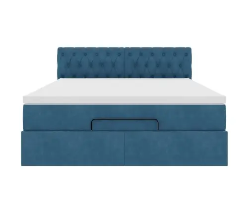 Osmaņu Gulta Ar Matraci, Tumši Zils, 140X190Cm, Samts Vidaxl