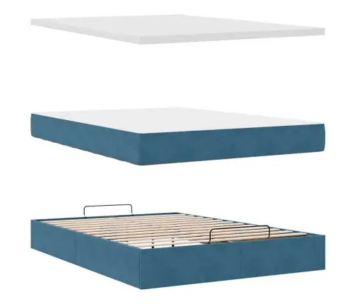 Osmaņu Gulta Ar Matraci, Tumši Zils, 140X190Cm, Samts Vidaxl