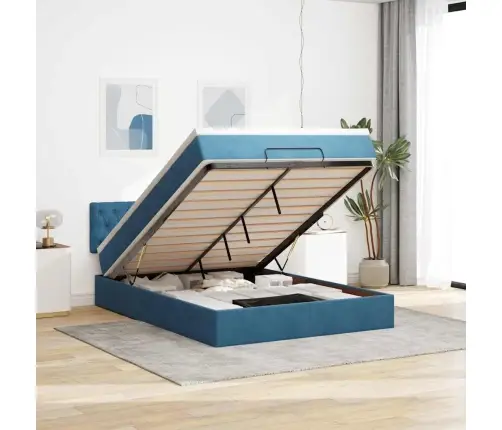 Osmaņu Gulta Ar Matraci, Tumši Zils, 140X190Cm, Samts Vidaxl