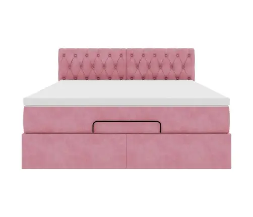 Osmaņu Gulta Ar Matraci, Rozā, 140X200Cm, Samts Vidaxl