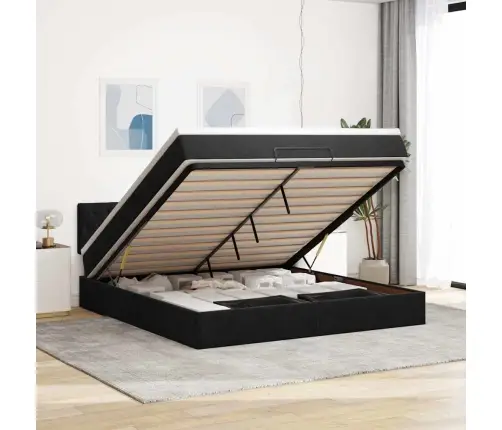 Ottomani Voodi Madratsiga, Must, 160X200 cm Samet