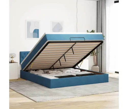 Ottomani Voodi Madratsiga, Tumesinine, 160X200 cm Samet