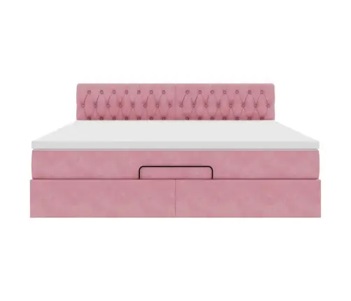 Osmaņu Gulta Ar Matraci, Rozā, 160X200 Cm, Samts Vidaxl