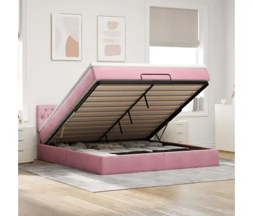 Osmaņu Gulta Ar Matraci, Rozā, 160X200 Cm, Samts Vidaxl