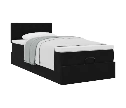 Osmanų Lovos Rėmas Su Čiužiniu, Juodas, 90X190cm Aksomas