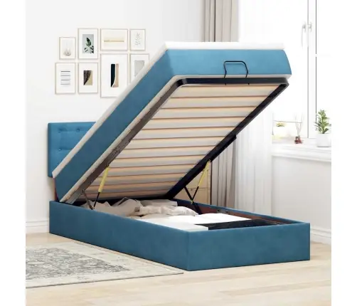 Ottomani Voodiraam Madratsiga, Tumesinine, 90X190cm Samet