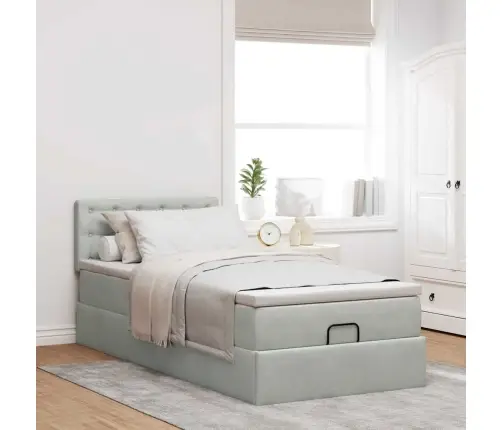 Ottomani Voodiraam Madratsiga, Helehall, 90X200cm Samet