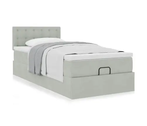 Ottomani Voodiraam Madratsiga, Helehall, 90X200cm Samet