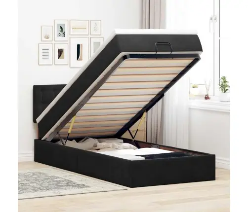 Osmaņu Gultas Rāmis Ar Matrača Melns 90X200Cm Samts Vidaxl