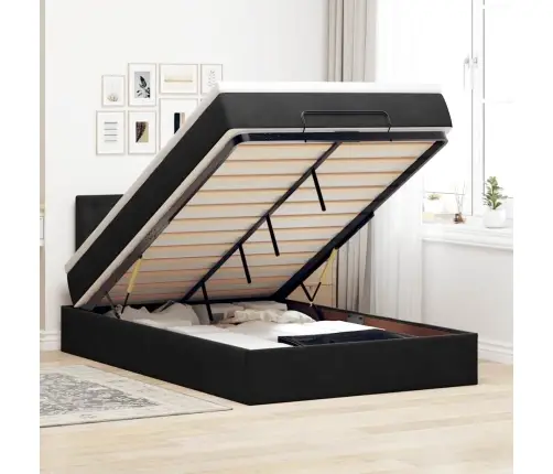 Ottomani Voodi Madratsiga, Must, 120X200 cm Samet