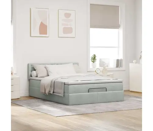 Ottomani Voodi Madratsiga, Helehall, 140X190cm Samet