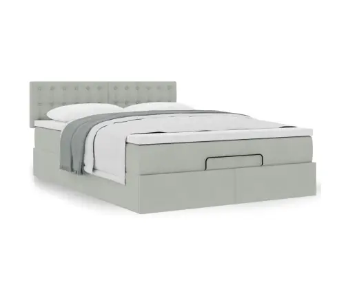 Ottomani Voodi Madratsiga, Helehall, 140X190cm Samet