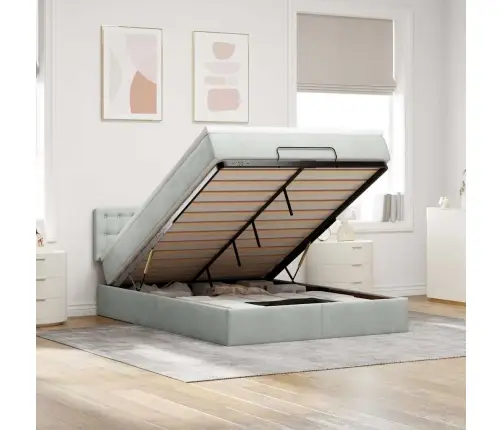 Ottomani Voodi Madratsiga, Helehall, 140X190cm Samet