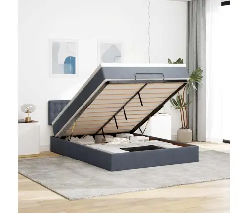 Osmaņu Gulta Ar Matraci, Tumši Pelēks, 140X190Cm, Samts Vidaxl