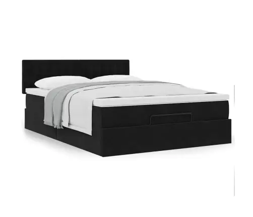 Osmaņu Gulta Ar Matraci, Melns, 140X190Cm, Samts Vidaxl