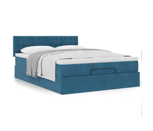 Osmaņu Gulta Ar Matraci, Tumši Zils, 140X190 Cm, Samts Vidaxl