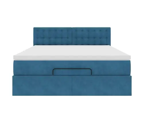 Osmaņu Gulta Ar Matraci, Tumši Zils, 140X190 Cm, Samts Vidaxl