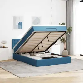 Osmanų Lova Su Čiužiniu Tamsiai Mėlyna 140X190Cm Velvet