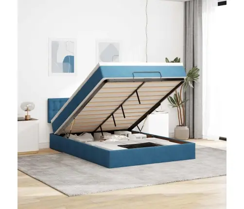 Osmaņu Gulta Ar Matraci, Tumši Zils, 140X190 Cm, Samts Vidaxl