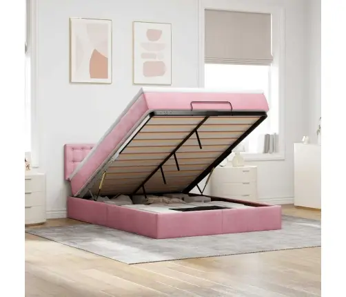 Osmaņu Gulta Ar Matraci, Rozā, 140X200Cm, Samts Vidaxl