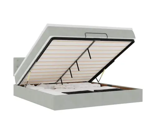 Ottomani Voodi Madratsiga, Helehall, 160X200 cm Samet