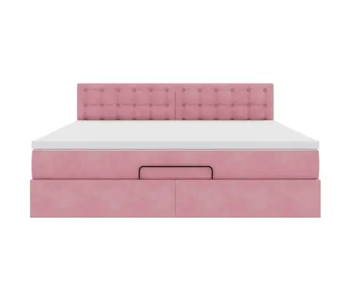 Osmaņu Gulta Ar Matraci, Rozā, 160X200Cm, Samts Vidaxl