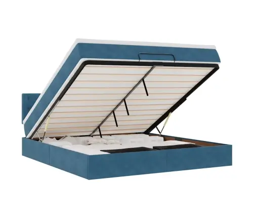 Osmanų Lovos Rėmas Su Čiužiniu, Mėlynas, 180X200cm Aksomas