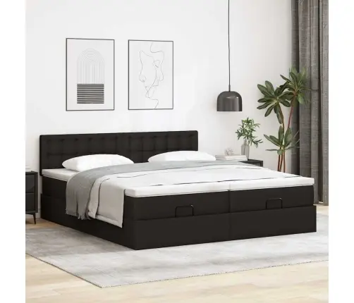 Osmaņu Gultas Rāmis Ar Matraci Melns 160X200 Cm Mākslīgā Āda Vidaxl