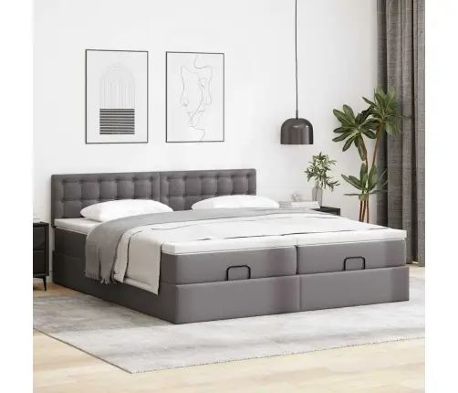 Osmanų Lovos Rėmas Su Čiužiniais, Pilkas, 160X200cm Dirbt. Oda