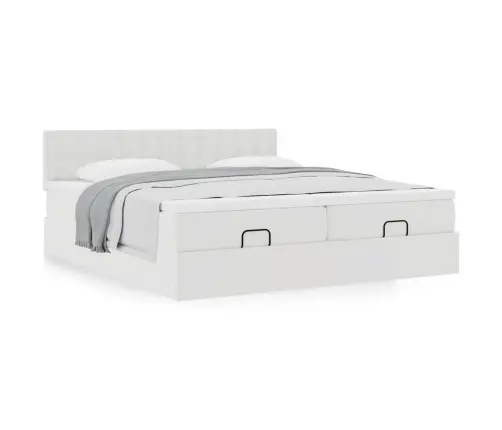 Osmaņu Gultas Rāmis Ar Matračiem Balta 180X200 Cm Mākslīgā Āda Vidaxl