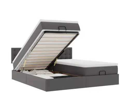 Osmaņu Gultas Rāmis Ar Matračiem Pelēks 180X200 Cm Mākslīgā Āda Vidaxl