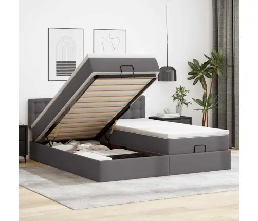 Osmaņu Gultas Rāmis Ar Matračiem Pelēks 180X200 Cm Mākslīgā Āda Vidaxl