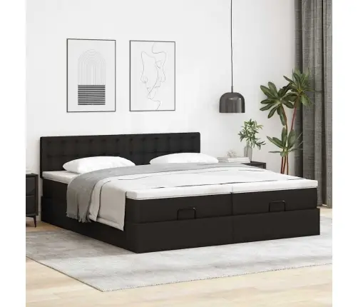 Ottomani Voodiraam Madratsitega, Must, 200X200cm Kunstnahk