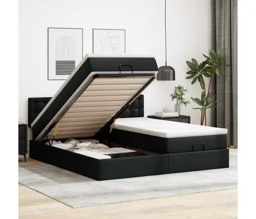 Osmaņu Gultas Rāmis Ar Matračiem Melns 200X200 Cm Mākslīgā Āda Vidaxl