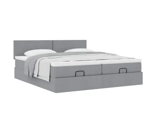 Ottomani Voodiraam Madratsitega, Helehall, 180X200cm Kangas