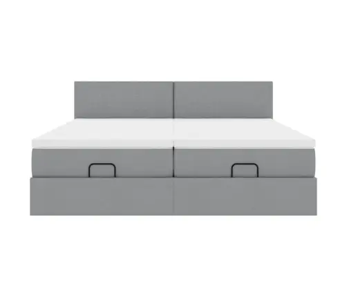 Ottomani Voodiraam Madratsitega, Helehall, 180X200cm Kangas