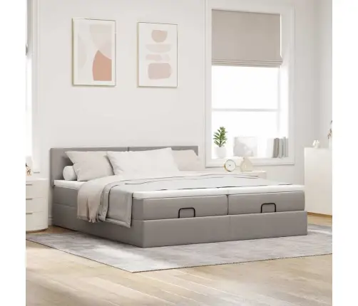 Osmaņu Gultas Rāmis Ar Matračiem Pelēkbrūns 180X200Cm Audums Vidaxl