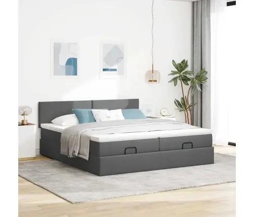 Osmaņu Gultas Rāmis Ar Matračiem Tumši Pelēks 200X200Cm Audums Vidaxl