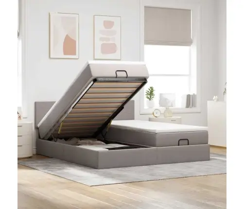 Osmanų Lovos Rėmas Su Čiužiniais, Taupe, 200X200cm Audinys