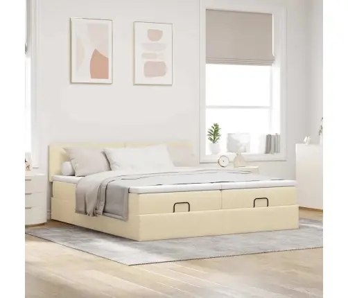 Ottomani Voodiraam Madratsitega, Kreemjas, 200X200cm Kangas