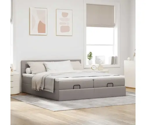 Osmaņu Gultas Rāmis Ar Matračiem Pelēkbrūns 180X200Cm Audums Vidaxl
