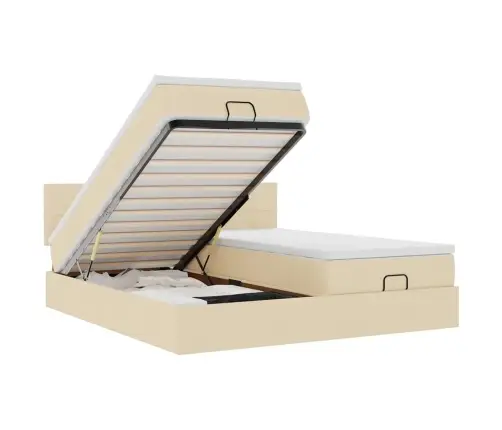 Ottomani Voodiraam Madratsitega, Kreemjas, 200X200cm Kangas